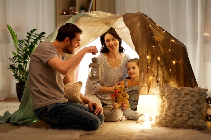 Happy family sitting together